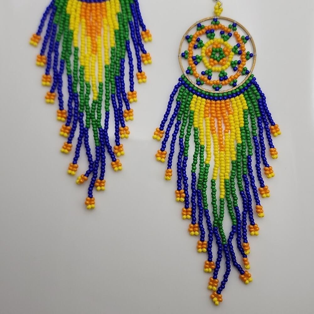 Beaded Mandala Boho Dangle Earrings - Picture 2 of 4